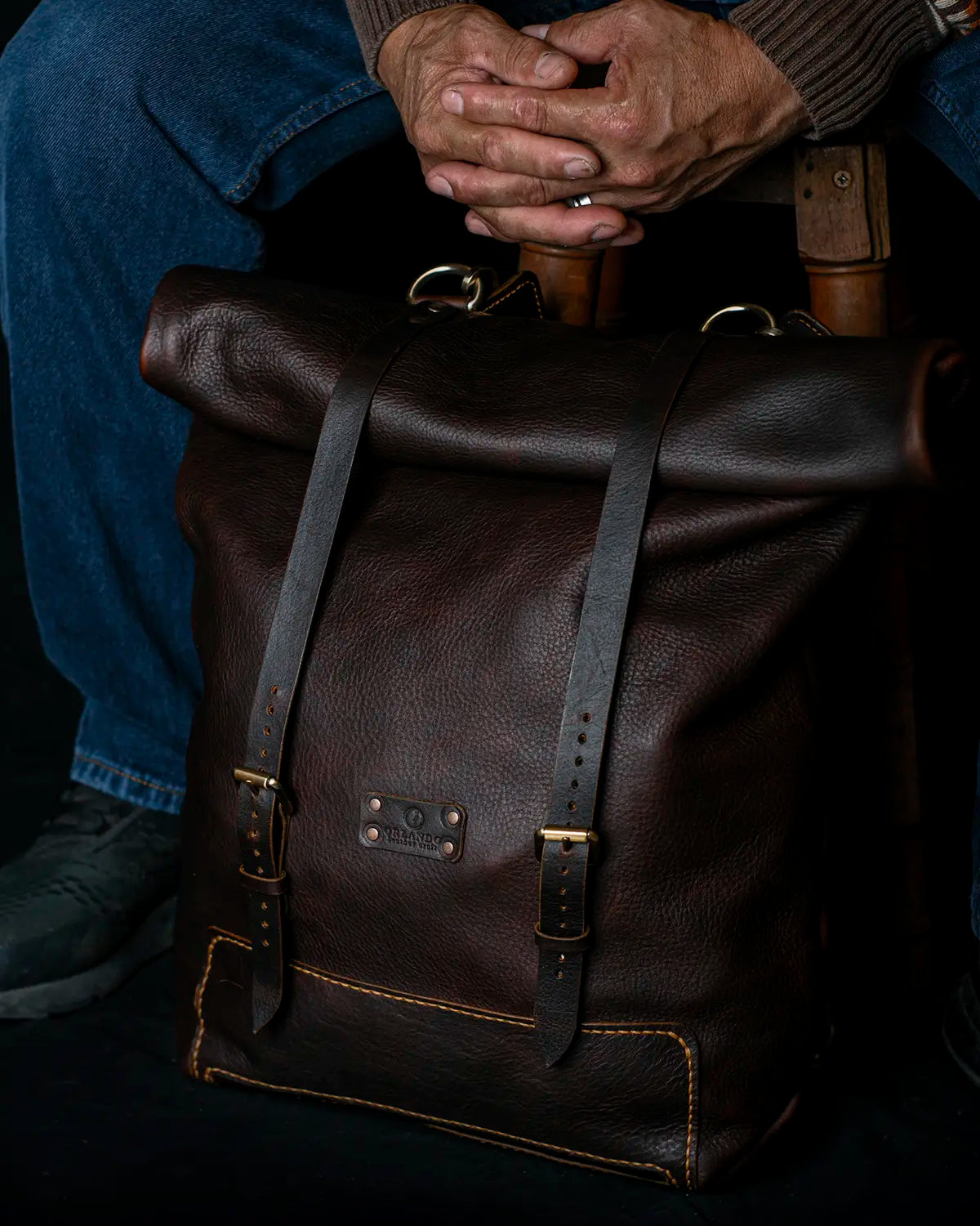 Roll Top Backpack - Dark Brown