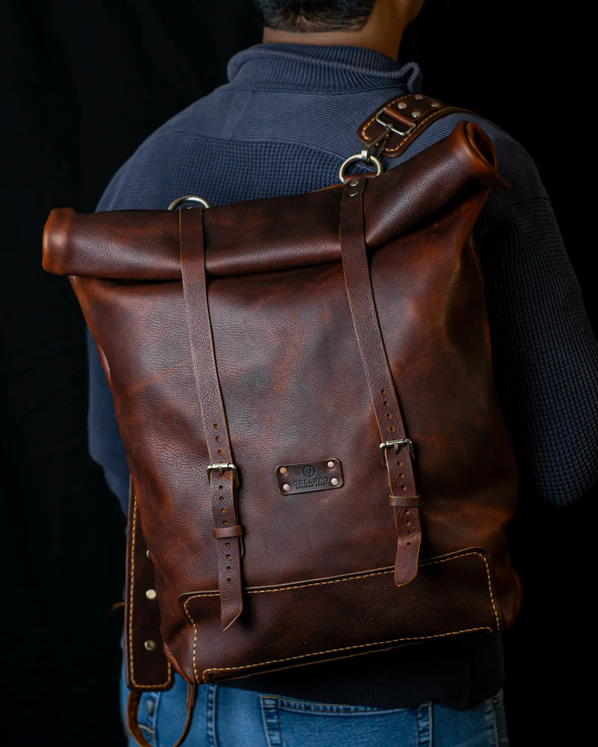 Roll Top Backpack - Dark Brown